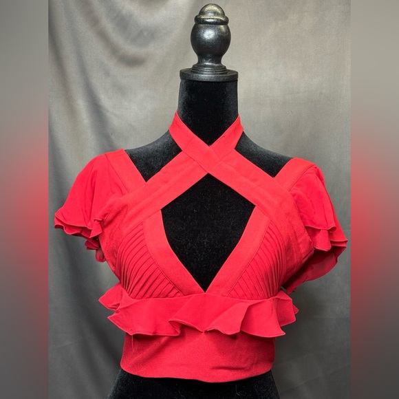 Nasty Gal Tops - Nasty Gal Women’s Tango Red Ruffled Crop Top Blouse